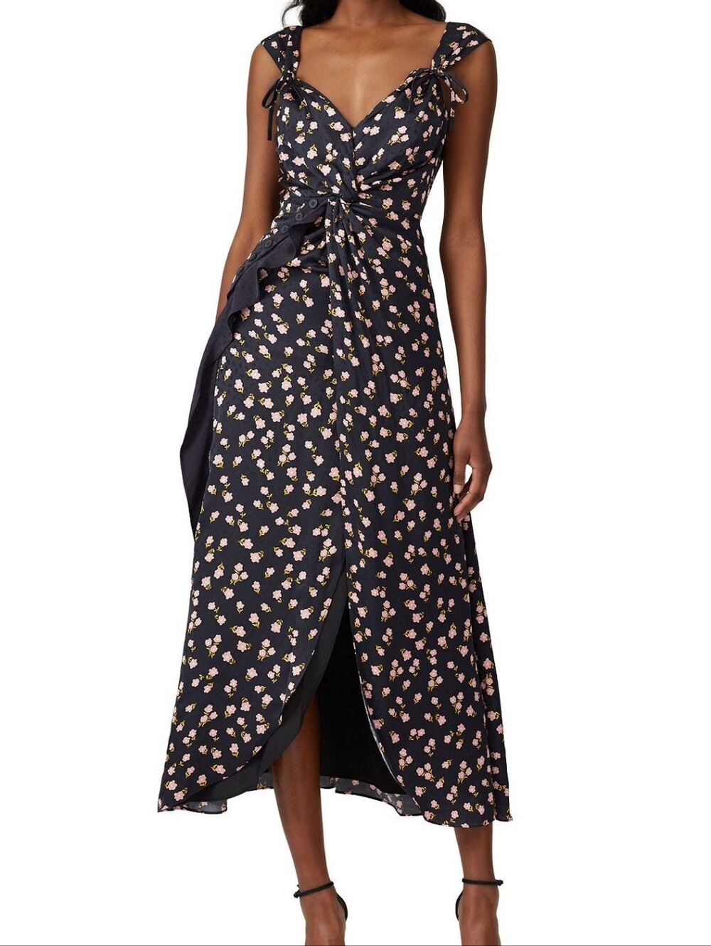 Self-Portrait Twisted Black Maxi Dress with Pink Floral Print Size US 6